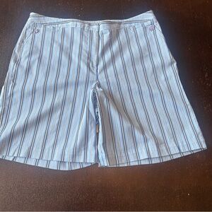 Lizgolf Audra Ladies Blue Brown White Striped Golf Shorts Size 16